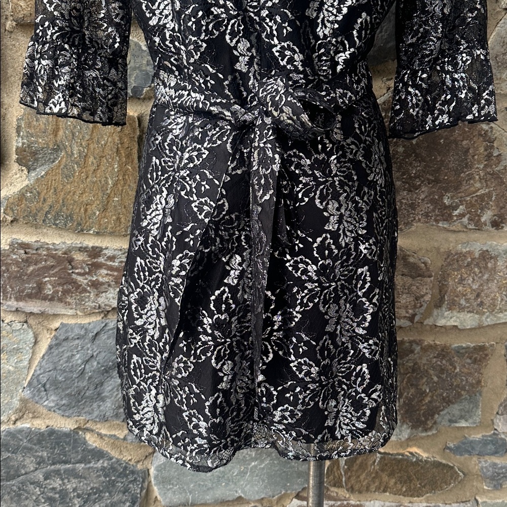 Black Floral Lace Long-Sleeve Mini Dress - Picture 6 of 7